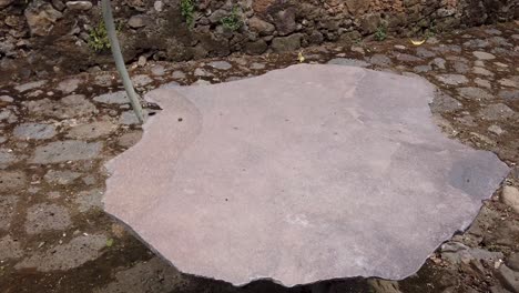 detailed shot of a designer bench made with flagstone and wrought iron in mexico