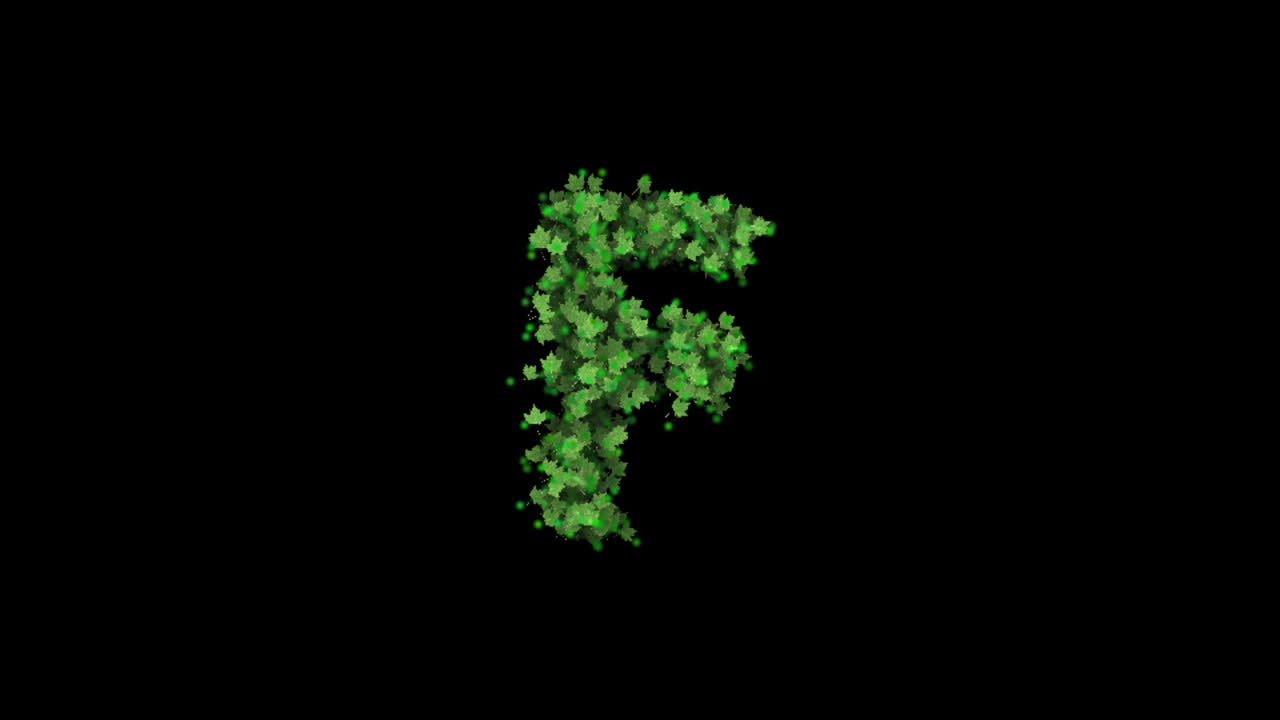 Green leaves forming letter F on transparent background