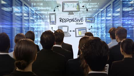 business people looking at digital screen showing responsive design