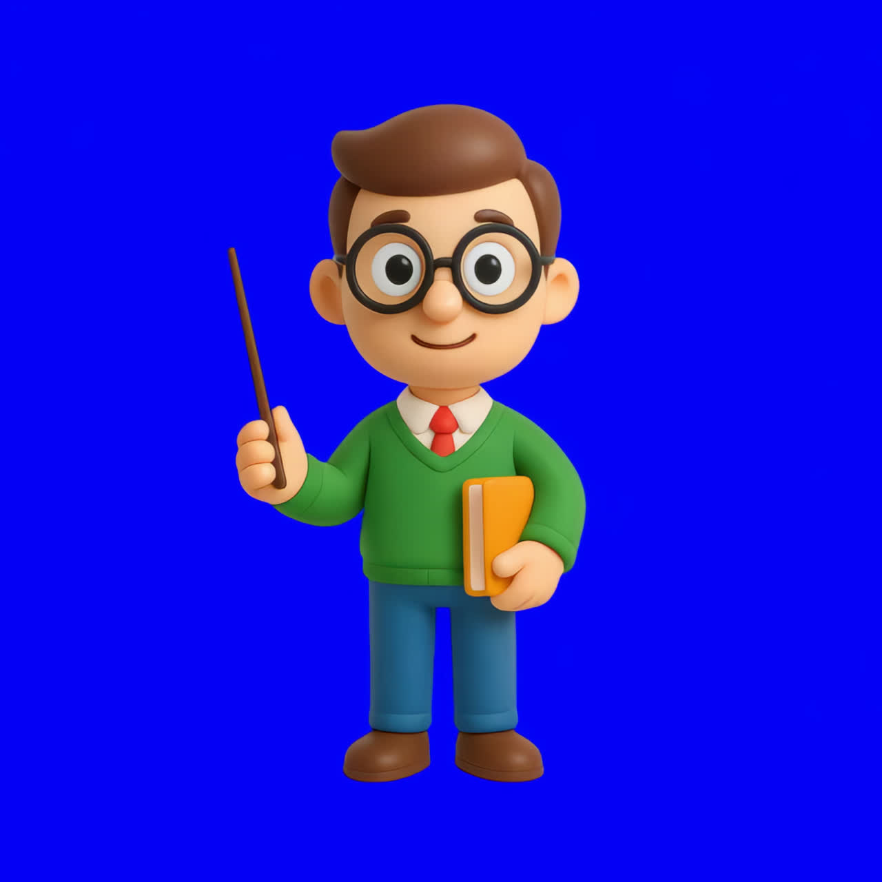 Cartoon teacher holding book pointer animation isolated asset, transparent 4K video, alpha channel