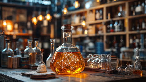 creative laboratory filled with various glassware and glowing concoctions