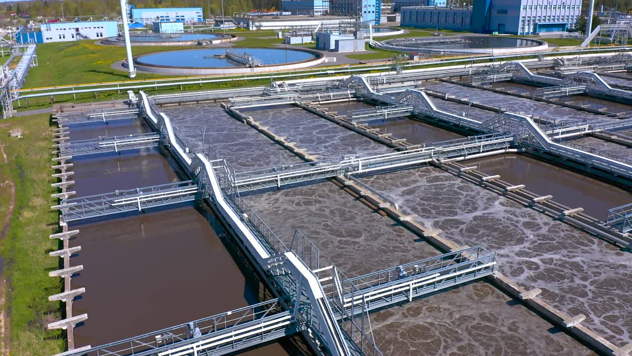 Aerial view of treatment facilities. Pumping station and drinking water supply.