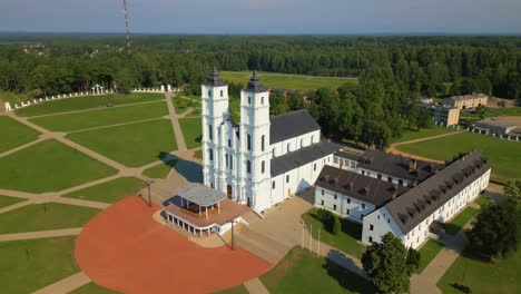 holy basilica of aglona in latvia drone aerial orbit to right