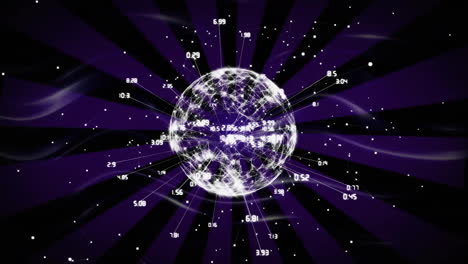 Glowing-globe-with-data-points-and-lines-animation-over-purple-radial-background