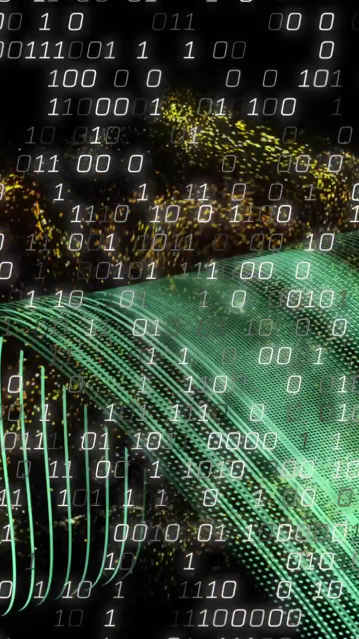 Animation von Binärcode und Datenverarbeitung über Lichtspuren