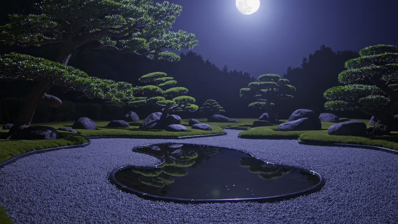 сад дзен при лунном свете