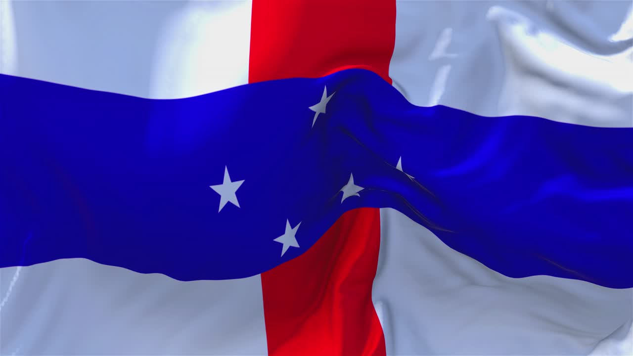 флаг нидерландских антильских островов, размахивающий в ветре, медленная анимация 4k, реалистичная текстура ткани флага