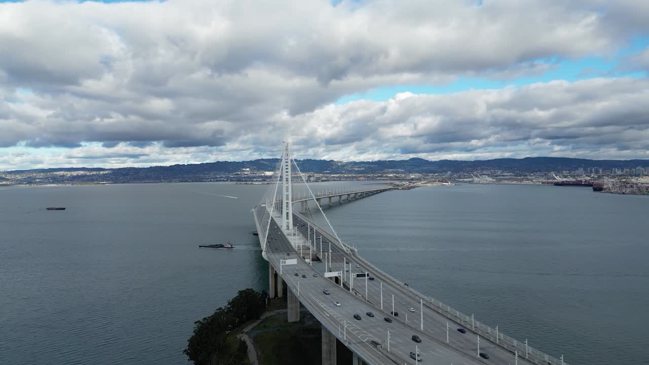 Aerial View of a Bridge over a Bay
