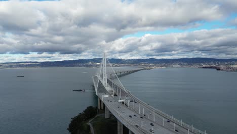 aerial view of a bridge over a bay