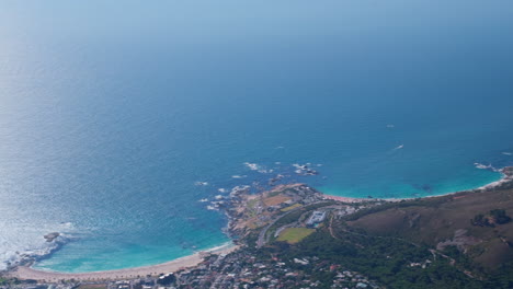 top view from table mountain of lion's head and camps bay beach