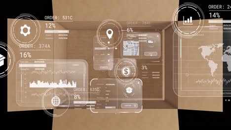 Animation-of-data-processing-on-screens-over-cardboard-box