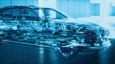 coche transparente con motor en el laboratorio