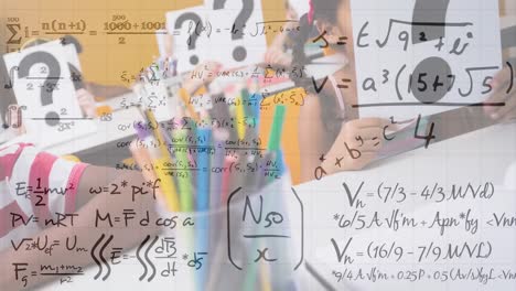 animation of mathematical formulas over children in classroom