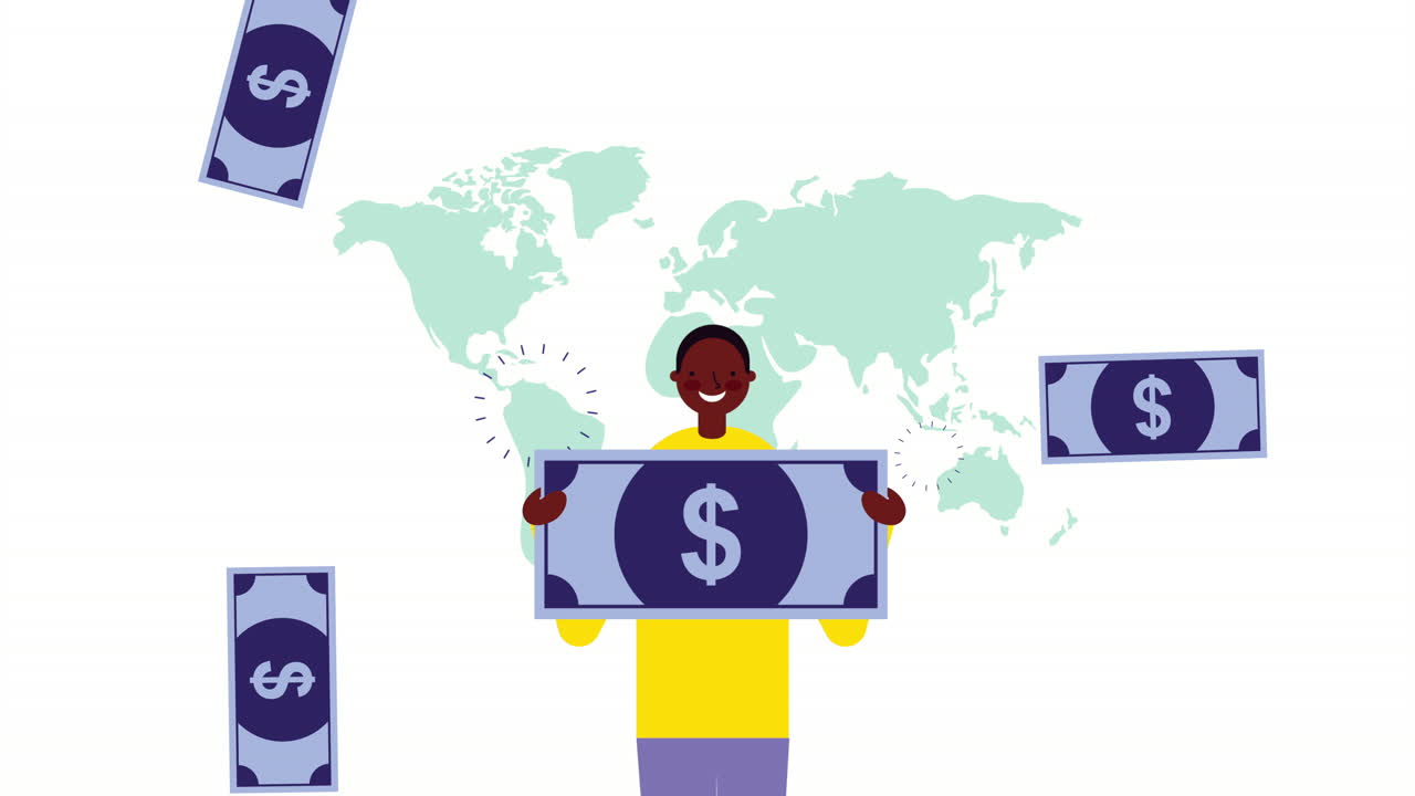 アフロビジネスマン ワールド・プラネット・アンド・ビルズ