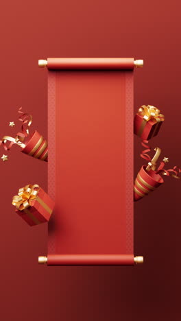 chinese ancient red reel banner and festive elements, 3d rendering.