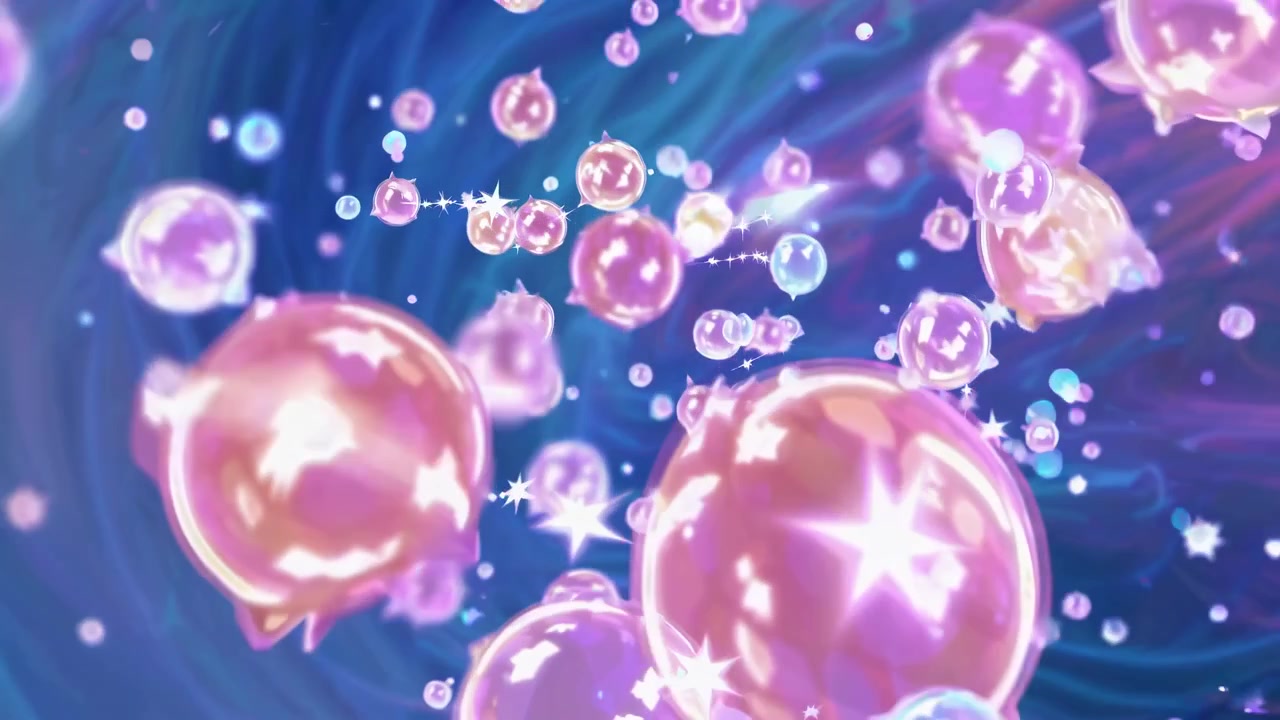 Animazione Astratta di Bolle Rosa Fluttuanti e Stelle Luminose
