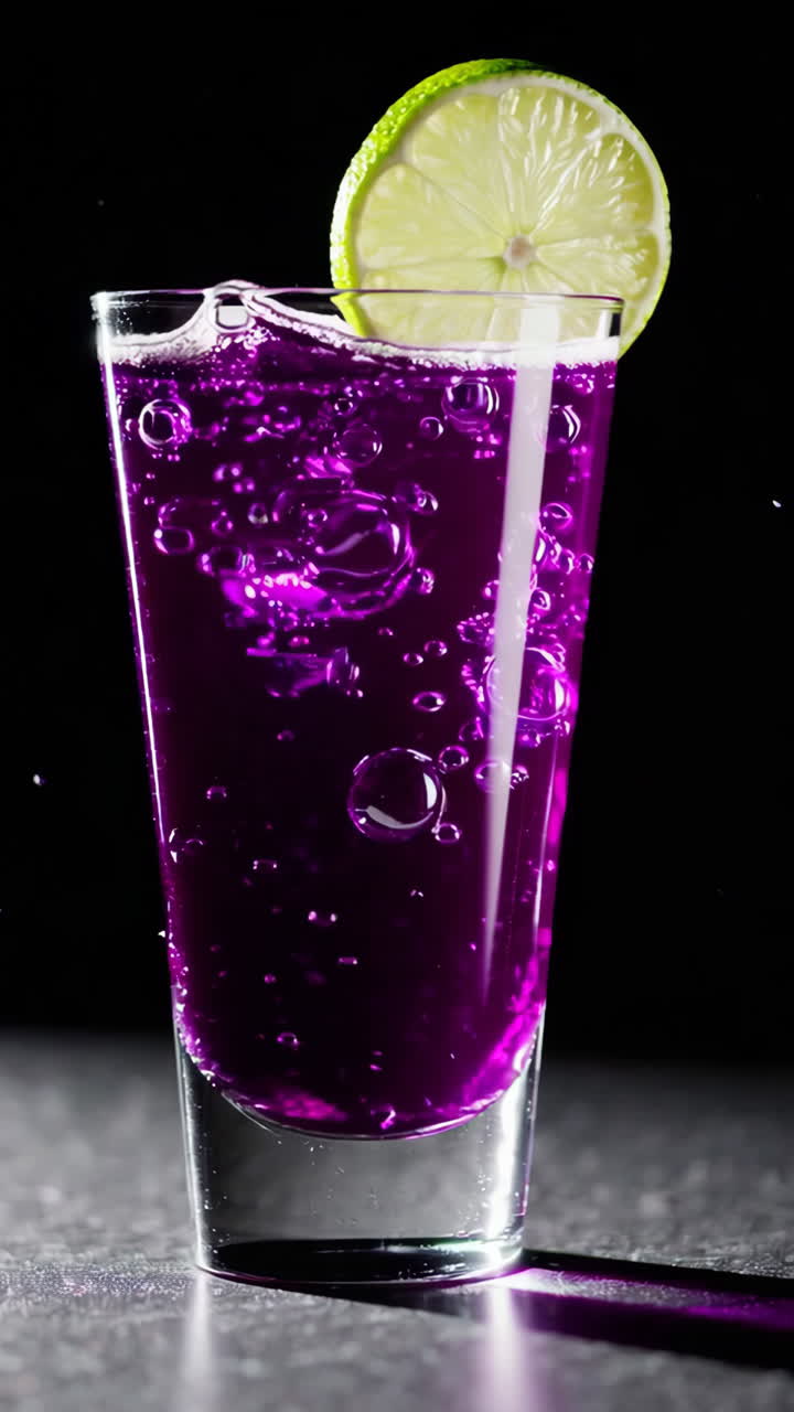 Purple Sparkling Drink with Lime Slice