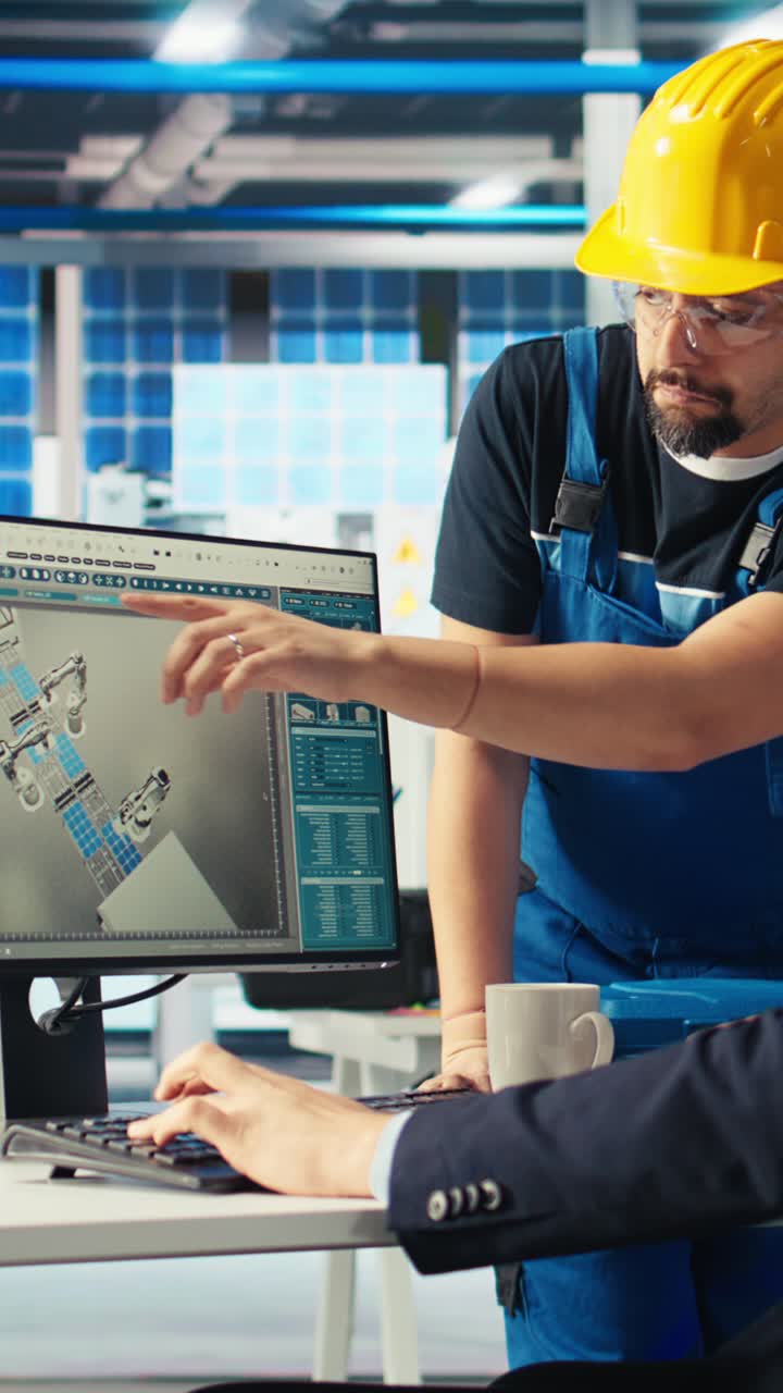 Vertical Video Photovoltaics Factory Manager Delegating Tasks To Employee