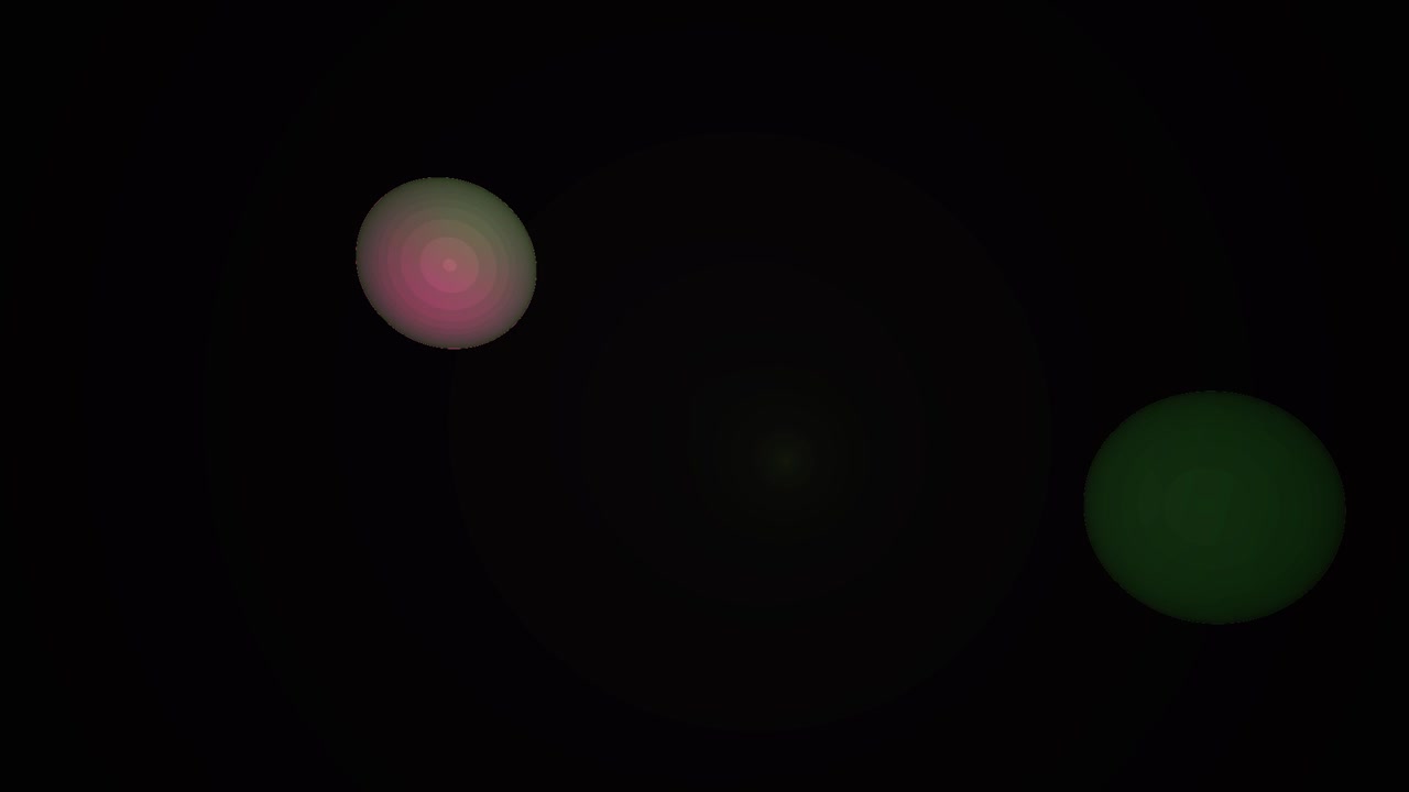 Sfere astratte luminose che si muovono e cambiano colore su sfondo nero
