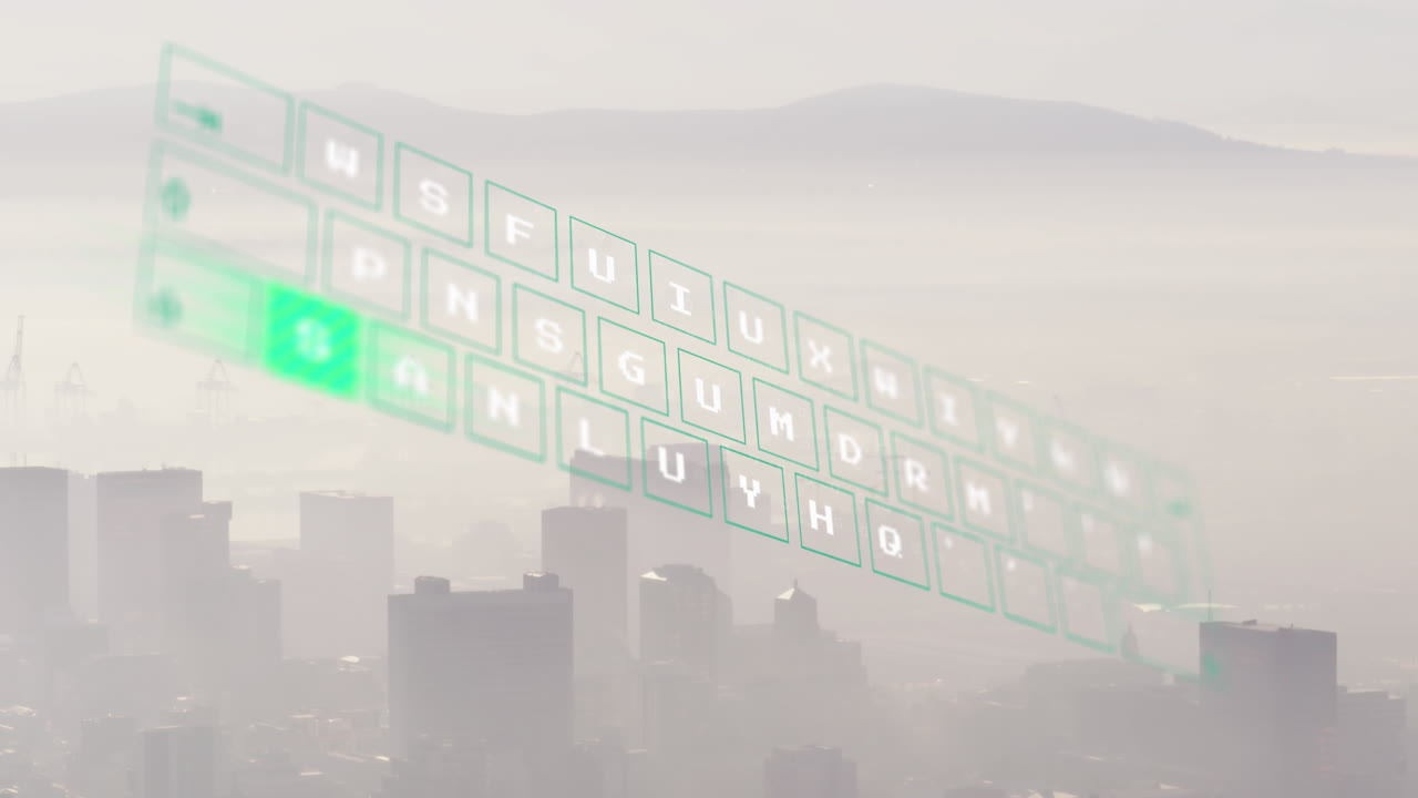 도시 풍경의 공중 전망에 대한 데이터 처리 애니메이션