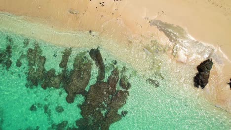 Aerial-view-from-turquoise-sea-color-from-a-beach-in-Sao-Tome,Africa