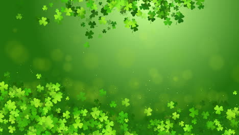 saint patricks day green background with sprayed clover leaves or shamrocks. copy space. loop motion graphic.