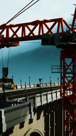 grúa de construcción en un puente sobre una ciudad