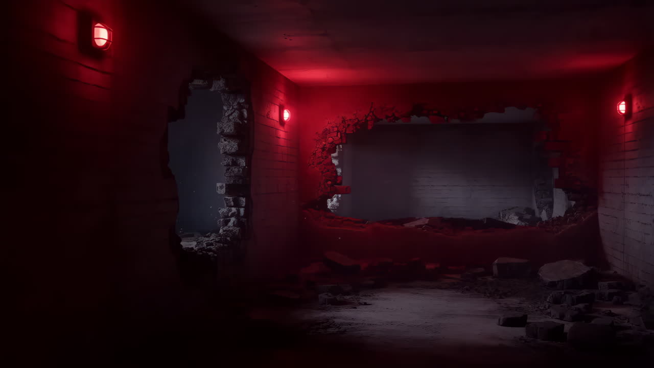 Ruined Interior with Red Light