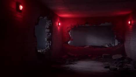 ruined interior with red light