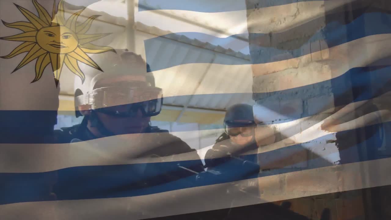 다양한 군인 위에 우루과이의  ⁇ 발의 애니메이션