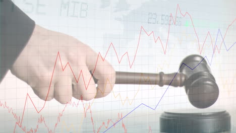animación de las estadísticas y el procesamiento de datos financieros sobre el martillo del subastador