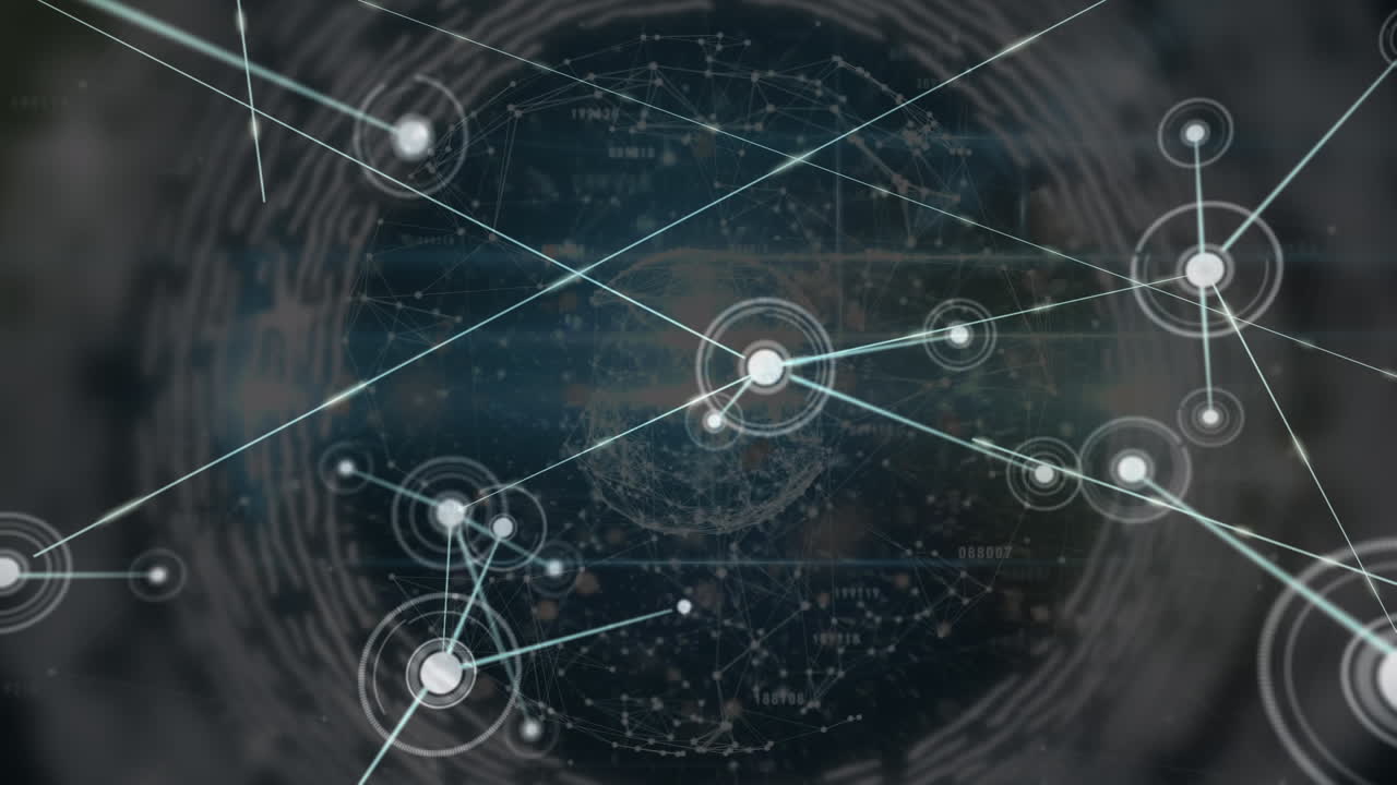 빛나는 반점이 있는 연결 네트워크를 가진 지구의 애니메이션