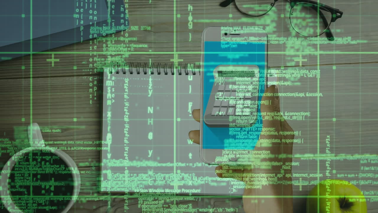 animación del procesamiento de datos sobre una mujer que usa un teléfono inteligente