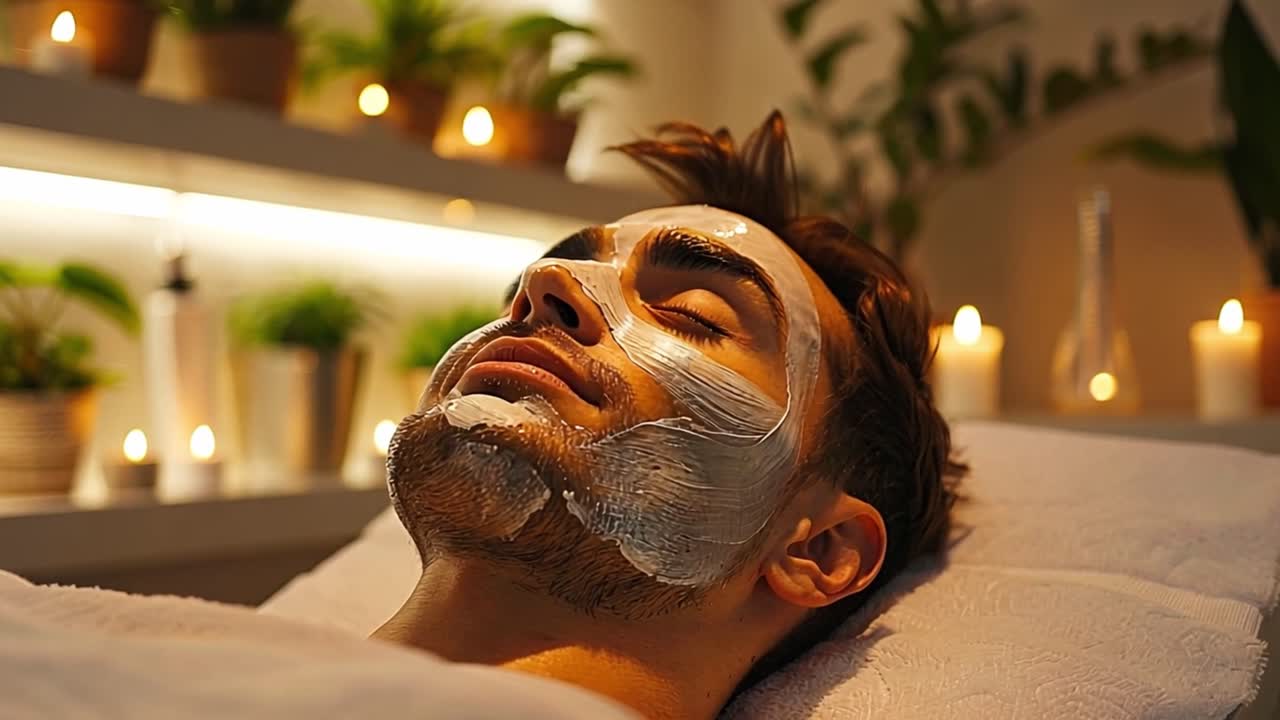 Man with a face mask relaxing at a spa
