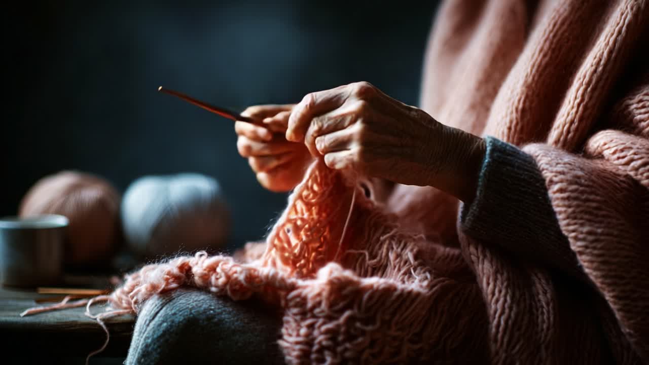 An Inspirational Journey Through Knitting: Capturing the Intricate Crafting Process of Hands Working with Yarn in a Cozy and Inviting Atmosphere