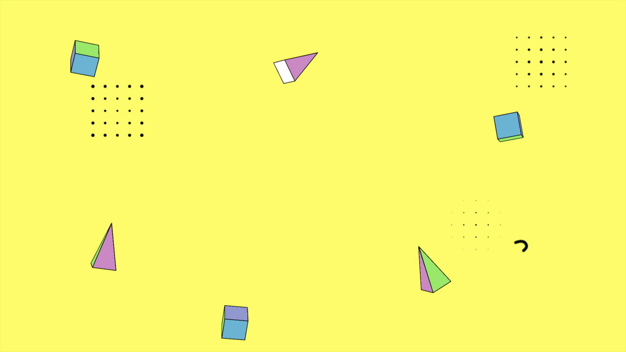 movimiento formas geométricas abstractas triángulos y cubos fondo azul de memphis