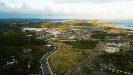 Aerial-of-the-Pertamina-Mandalika-International-Street-Circuit-track-,-Kuta,-Lombok-Island,-Indonesia