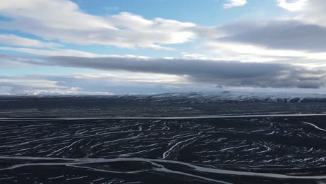 flying above glacier rivers in a desert on iceland