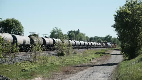 wide shot view of train carrying goods