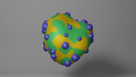forma líquida abstracta amarilla y verde con burbujas violetas remodelar y transformar. animación de objeto creativo renderizado en 3d