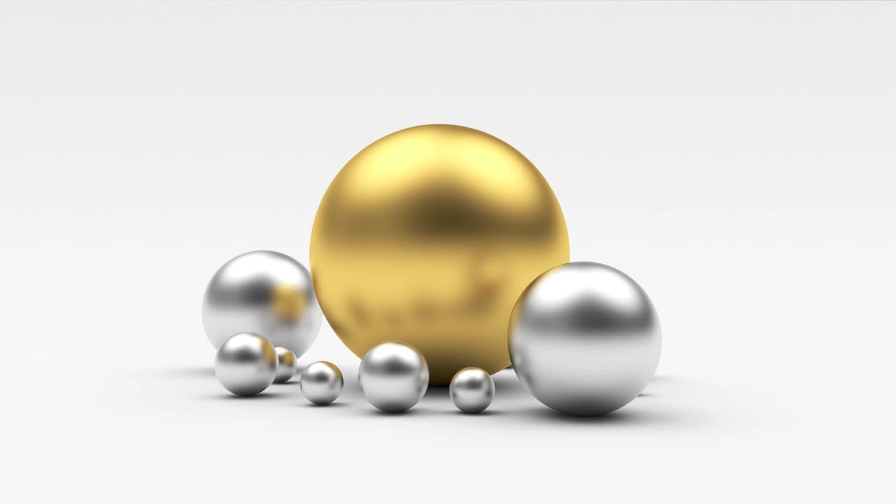 금색과 은색의 구는 3d 애니메이션에서 회전합니다.