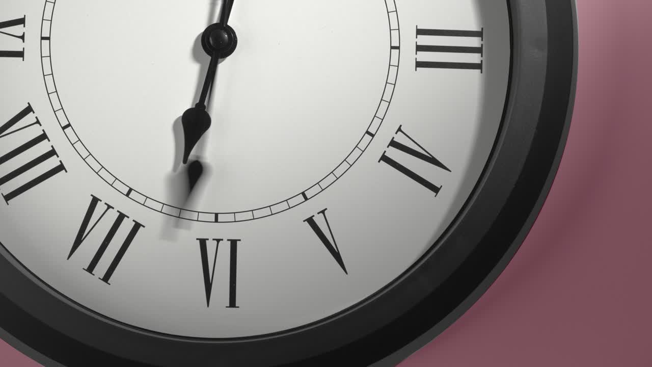Latin Clock Face on Rosy Rose Pink Wall in Time Lapse