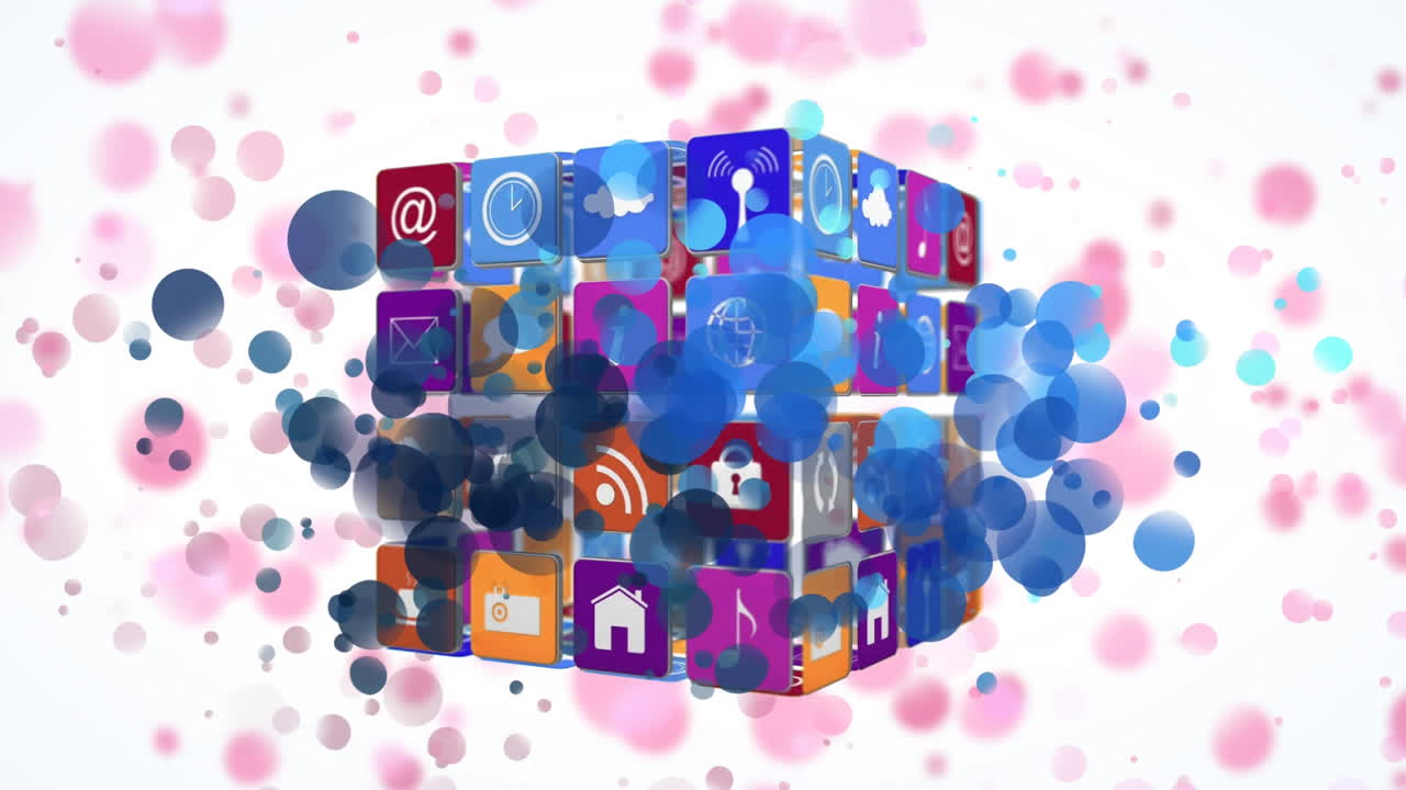 интернет-иконки на кубе с световыми эффектами bokeh