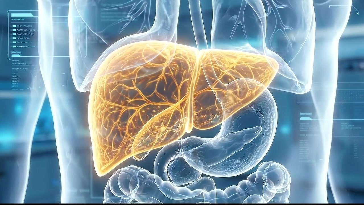 Digestive tract anatomy with stomach liver and intestines visualization