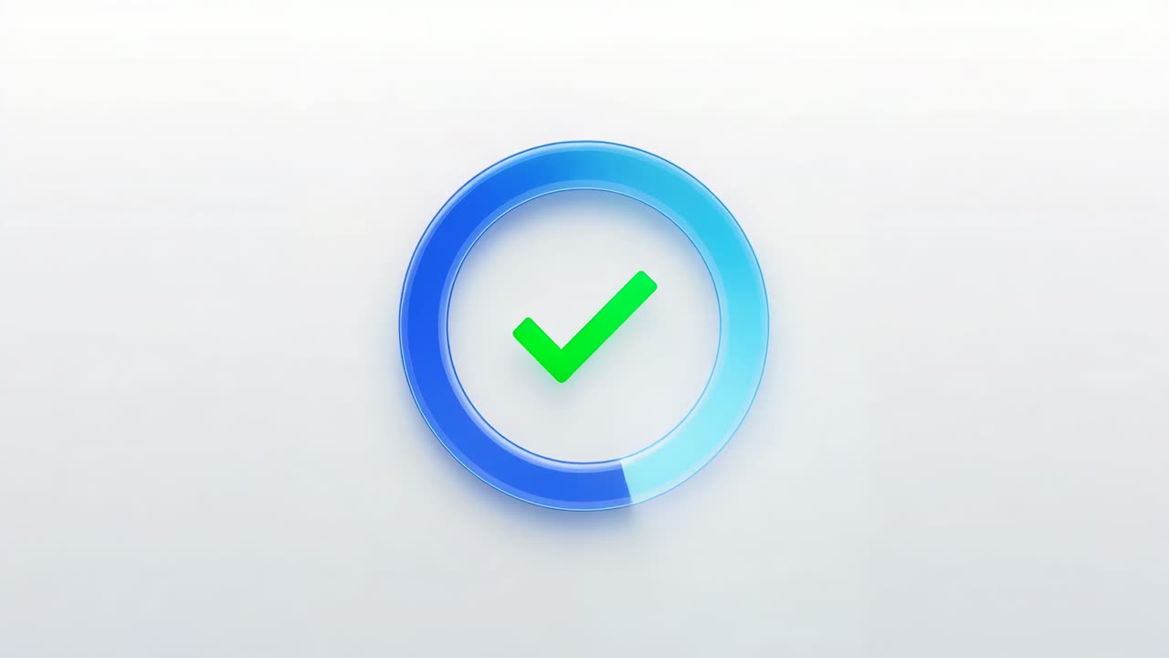 Starting playback blue ring sweeping cyan arc rotating on gray, showing completion with green check