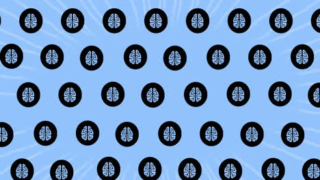 animación de filas de iconos de cerebro en fondo azul