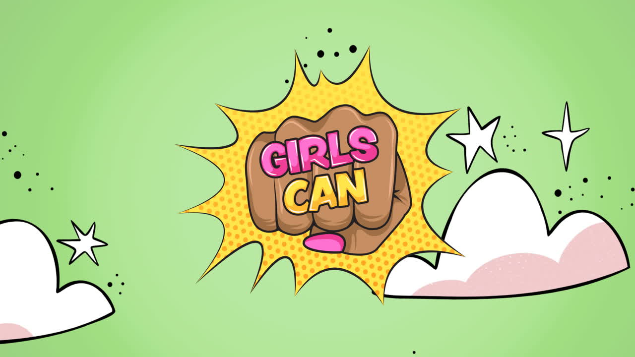 밤하늘에서 여성의 주먹에 대한 텍스트 소녀들의 힘의 애니메이션