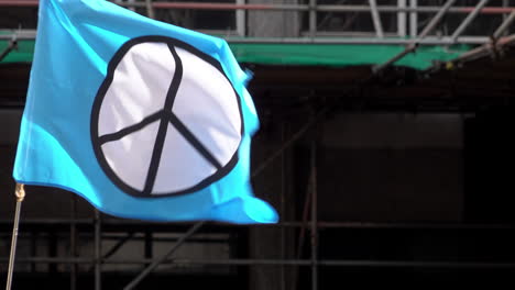 blue peace symbol flag waving in the wind