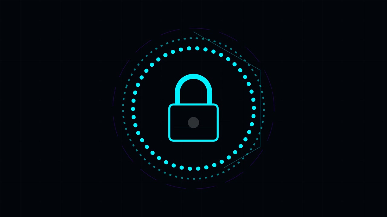 Digital Security Padlock Icon Animation on Dark Background