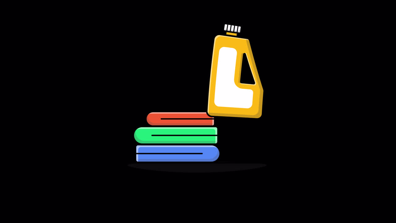 Animación de botella de detergente para ropa y ropa apilada